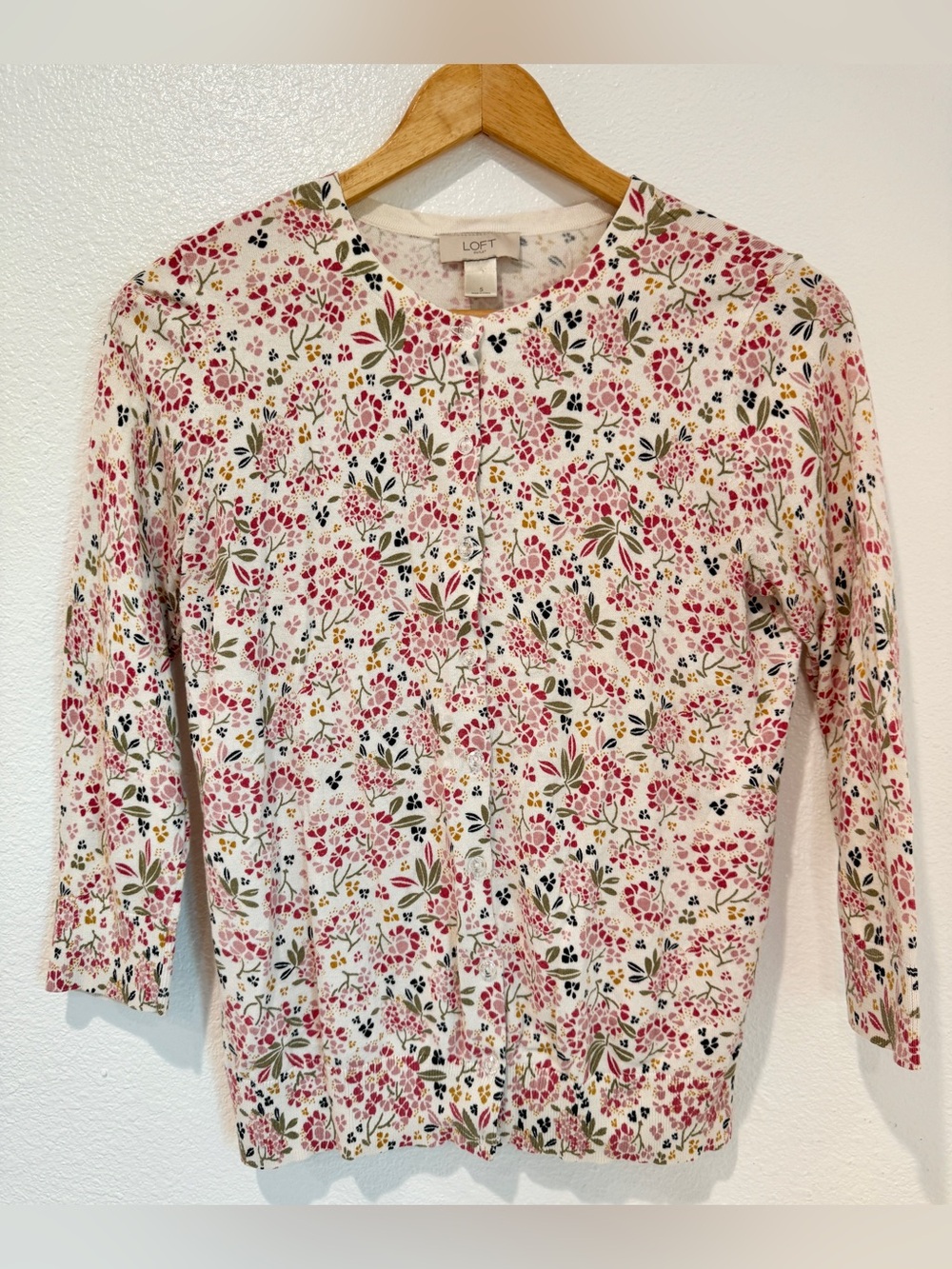 LOFT Floral Cotton Cardigan Pink Cottagecore Coquette Soft Girl Grandmacore S